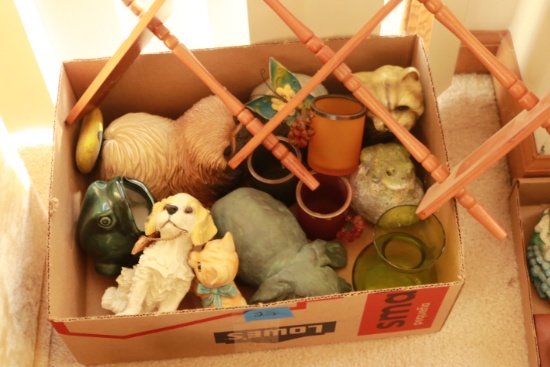 Box of Figurines & Wall Shelf