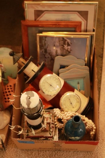 Box of Nuatical Décor & Lighthouse Pictures