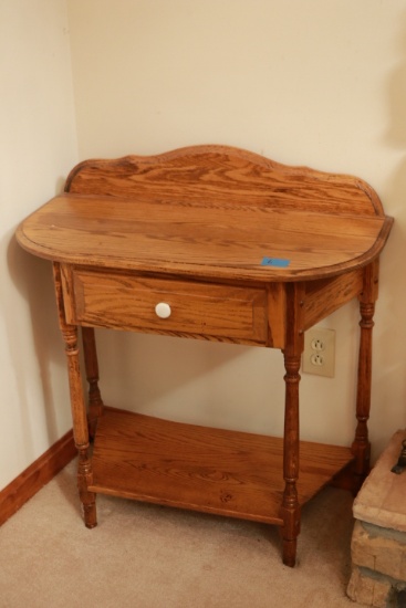 Oak Table with Backsplash and Drawer