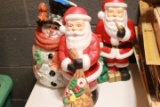 Snowman Ceramic Cookie Jar & 2 Santas