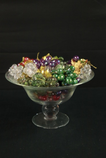 Glass Bowl with Glass & Plastic Grapes