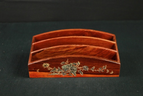 Teak Letter Holder with Mother Of Pearl Inlay