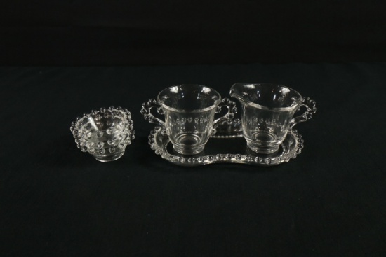 Candlewick Sugar & Creamer with Tray & 3 Salts