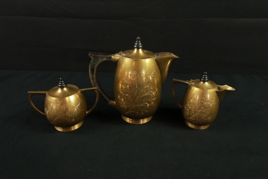 3 Piece Brass Asian Tea Service