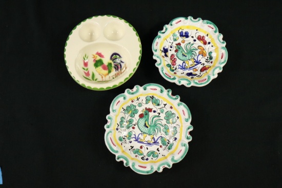 2 Sorrento Trays & Rooster Egg Dish