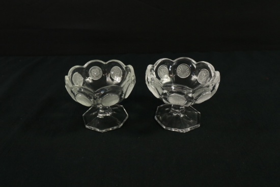 Pair of Clear Coin Dot Compotes