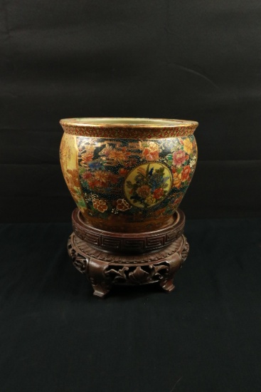 Antique Asian Flower Pot on Stand