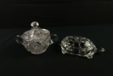 Glass Turtle Box & Covered Sugar Bowl