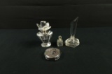 3 Crystal Perfume Bottles & 1 Compact