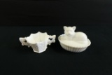 Westmoreland Milk Glass Cat Box & Milk Glass Sugar