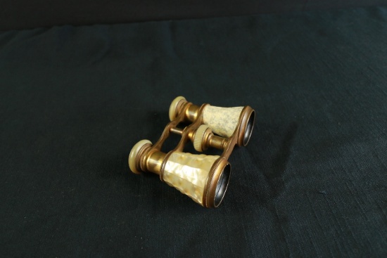 Pair Antique Mother of Pearl and Brass Opera Glasses