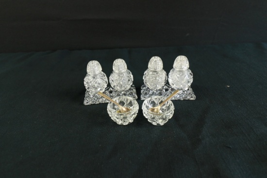 Small crystal Salt and Peppers and Salts With Spoons