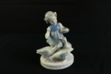Bavarian Porcelain Girl & Goose Figurine