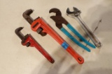 2 Pipe Wrenches, Crescent Wrench & Channel Lock
