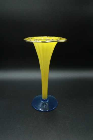 Art Glass Horn Style Vase with Silver Overlay