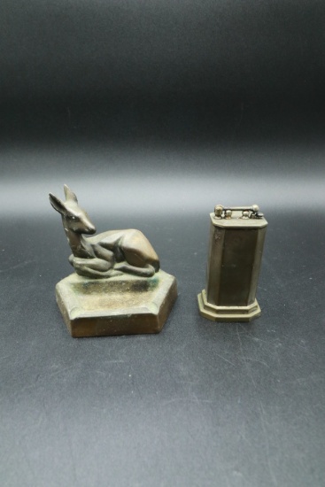 Metal Deer Ashtray & Douglass Metal Lighter