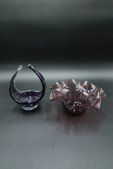 2 Amethyst Glass Vases