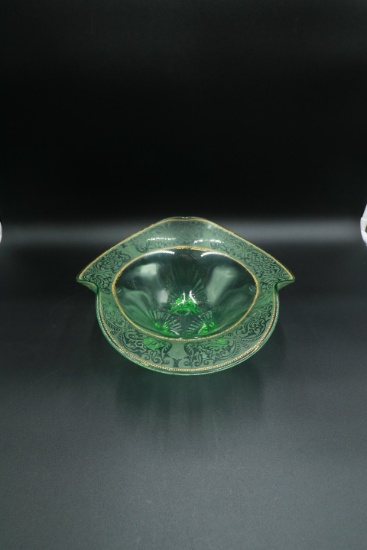 Elegant Green Depression Glass Bowl