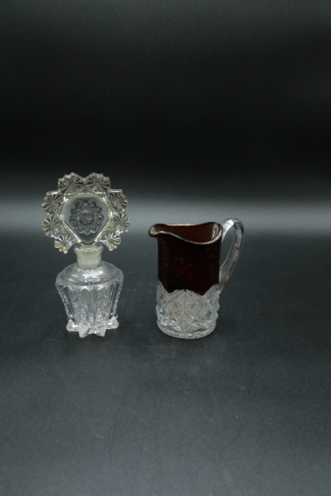 Small Ruby Glass Pitcher & Perfume Bottle