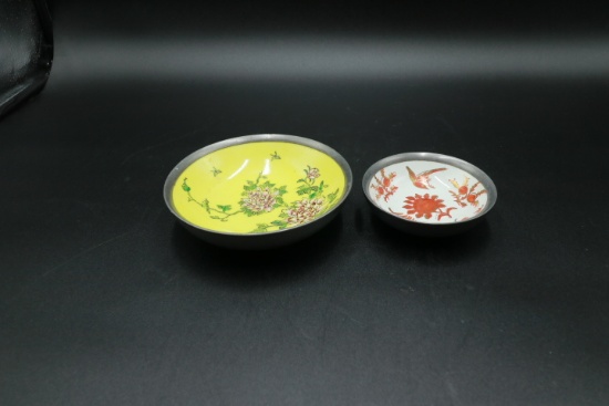 2 Lead Lined Asian Bowls