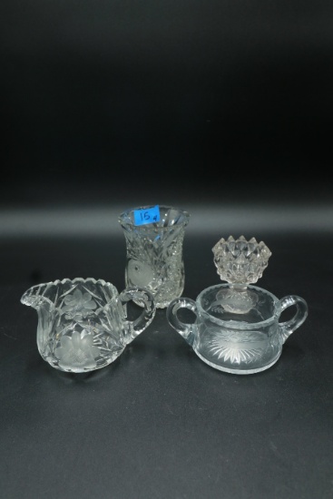 3  Crystal Pieces & 1 Pressed Glass Piece