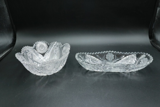 Cut Glass Bowl & Cut Glass Tray