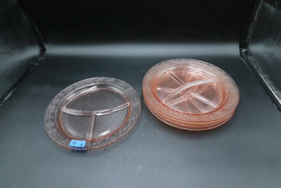 5 Pink Depression Glass Grill Plates