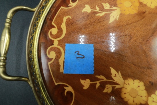 Italian Marquetry Tray with Brass Band