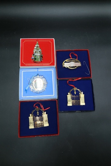 2 White House & 3 Mary Washington College Christmas Ornaments