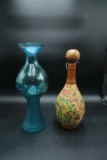 Glass Vase & Leather Covered Bottle
