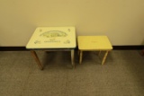 Vintage Toddler Enamel Top Table & Wooden Stool