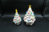 2 White Ceramic Christmas Trees (Battery Operated)