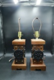 Pair Wooden Ship Wheel Lamps