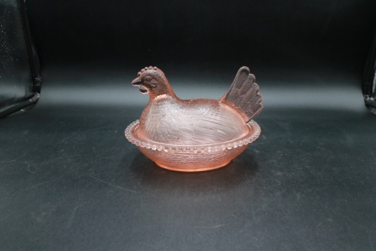 Pink Glass Hen on Nest