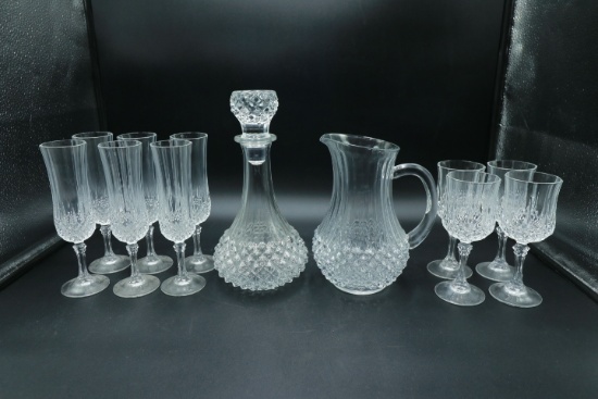 Luminarc Pitcher, 6 Champagne Flutes and Decanter