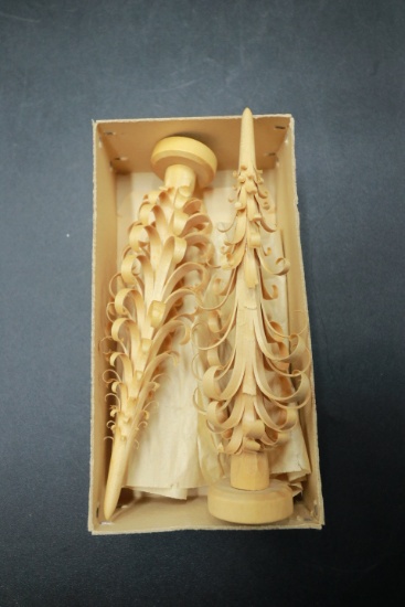 2 Wooden Hand Carved Trees