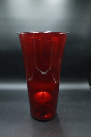 Red Glass Vase with Candleholder Insert