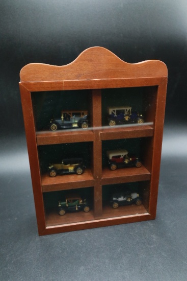 Small Wooden Cabinet with Vintage Toy Cars