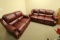 Burgundy  Leather Reclining Sofa & Love Seat