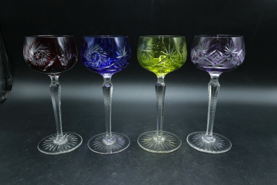 4 Cut-to-Clear, Thistle Pattern Goblets