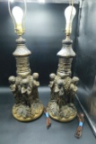 Pair Ceramic Mid-Century Cherub Lamps