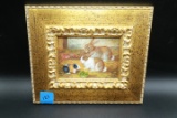 Oil on Board of Rabbits & Guniea Pig in Gold Frame