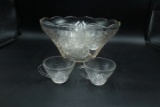 Grape Pattern Clear Glass Punch Bowl with 10 Cups
