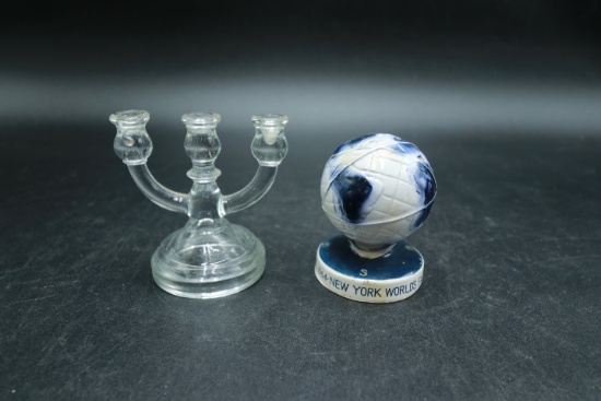 1964 New York World Fair Shaker & Miniature Glass Candlestick