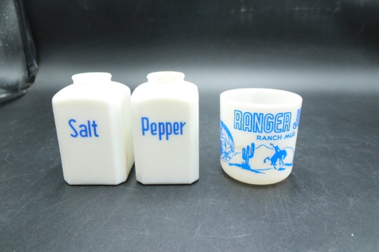 Vintage Salt & Pepper Shakers & Ranger Joe Mug