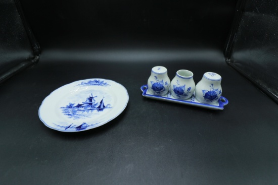 Delft Plate and Condiment Set