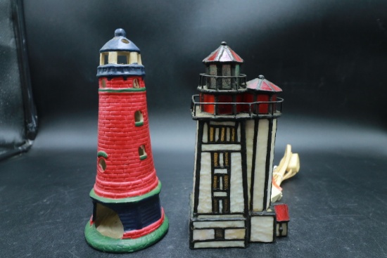 Stained Glass Lamp And Ceramic Lighthouse