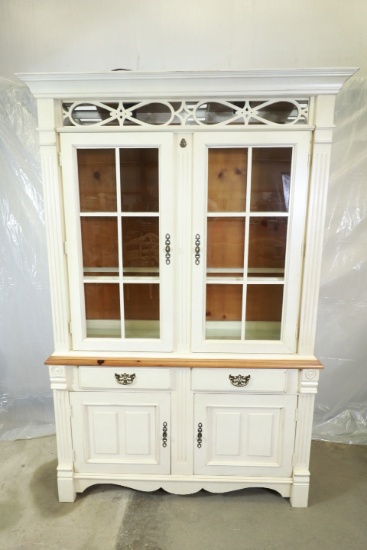 White Painted Pine 2 Piece China Cabinet