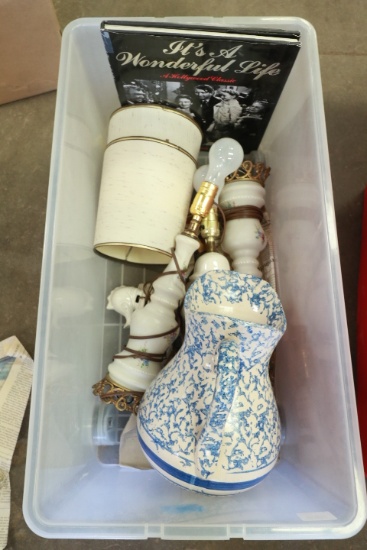 Box of Lamps & Misc