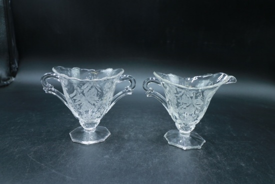 Heisey Crystal Etched Sugar And Creamer